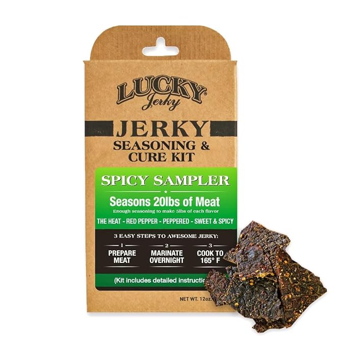 Lucky Jerky Ultimate Spicy DIY Beef Jerky Seasoning and Cure Kit, 12 Oz | Make Your Own with The Heat, Red Pepper, Black Pepper, and Sweet & Spicy, Seasons 5 lbs per Flavor, 20 lbs Total