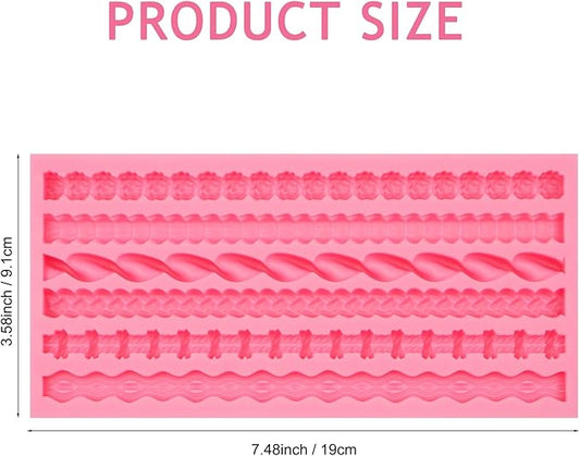 Hemp Rope Knot Silicone Molds, Knitting Bead Pearl Cake Border Chocolate Molds, Spiral Wave Pattern Shaped Fondant Molds for Cake Decoration Cupcake Topper Gum Paste Clay Resin(6 Cavity)