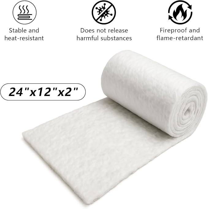eieioo Ceramic Fiber Insulation, 2300F Ceramic Fiber Blanket, 24"x12"x2" Thick Fireproof Insulation Blanket for Wood Stove Baffle, Fireplace, Forges, Pizza Ovens, Chimney, Boiler(24"x12"x2")