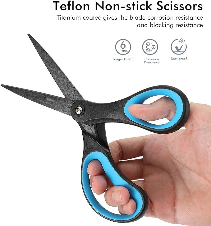 LIVINGO Titanium Scissors 8" 2 Pack Non Stick Office Craft Shears | Stainless Steel Blade, Comfortable Grip Handle, Straight Cutting, DIY Craft Office Home Supplies, Blue Black