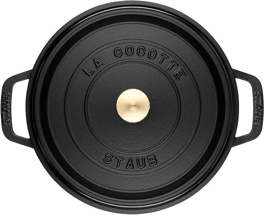 STAUB Cast Iron Dutch Oven 9-qt Round Cocotte, Made in France, Serves 9-10, Black Matte
