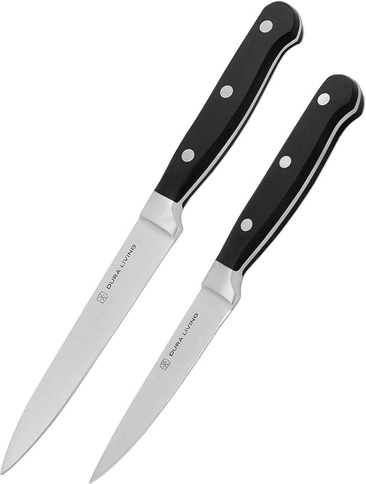 DURA LIVING 2-Piece Premium Kitchen Knife Set - Ultra-Sharp 5" Utility Knife & 3.5" Paring Knife, High Carbon Stainless Steel, Forged for Precision, Multipurpose Cooking Knives with Ergonomic Handles