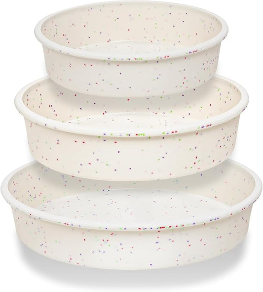Vinino 3 Pack Round Cake Pan Set (6''/8''/10'') with Metal Reinforced Frame, Circle Cake Pan for Baking Nonstick Silicone Springform Pan for Baking Suitable for Making Layers, Cheese & Chocolate Cakes