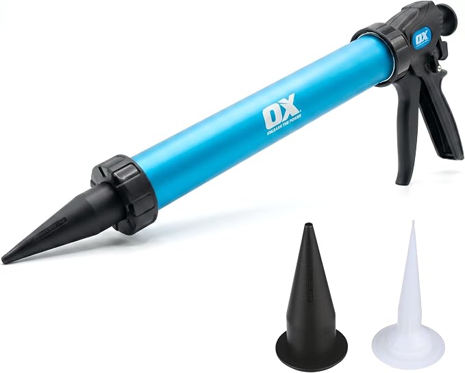 OX Professional Sausage Caulking Gun 20-Ounce Manual Sausage Gun - Dual Thrust 12:1 & 24:1 Ratio for Adhesive & Sealant - Pistola De Caulking