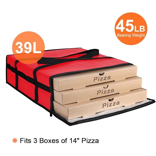 Insulated Pizza Delivery Bag for Carry Hot, 20" x 20" x 6", Red, 1Pk | Carrier Warmer for Hot/Cold Food, Insulated Food Delivery Bag, Insulated Grocery Cooler Bags for Catering/Drivers, Commercial