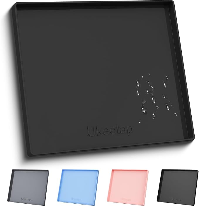 ukeetap 22" x 19" Extra Thick Silicone Mat Waterproof with Raised Edge, Under Sink Mat for Kitchen & Bathroom, Kitchen Cabinet Liner, Multi-Purpose for Storage & Protection, Black