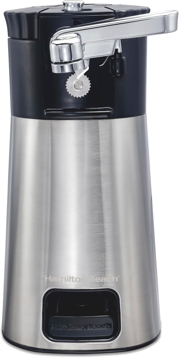 Hamilton Beach OpenStation Electric Can Opener With Automatic Shutoff | SureCut Technology Easily Aligns Cans | OpenMate Multi-Tool Jar & Bottle Opener | Cord Storage | Stainless Steel | 76382FJ