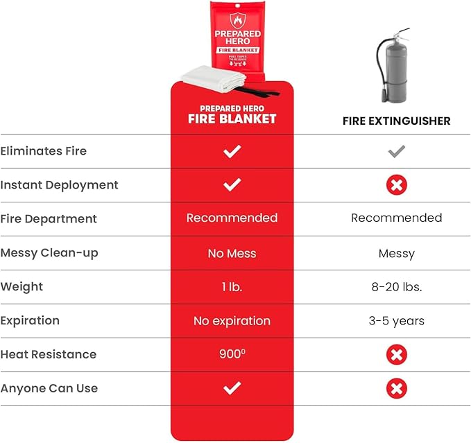 Prepared Hero Emergency Fire Blanket - 1 Pack - Fire Suppression for Kitchen, 39” x 39” Fiberglass Fire Blanket for Home
