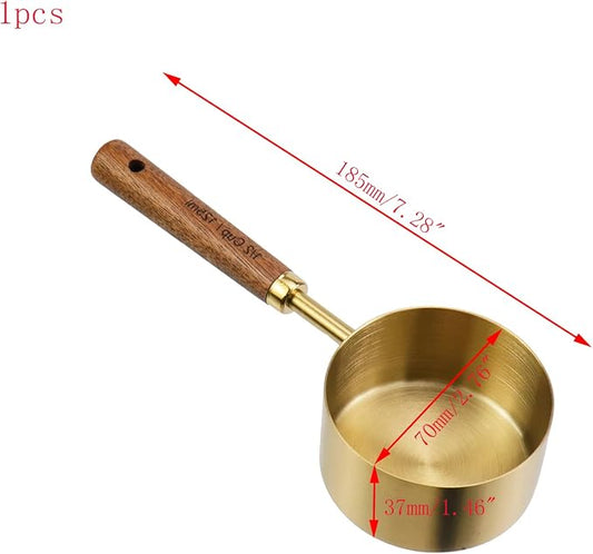 1/2 Cup Stainless Steel Measuring Cup with Wooden Handle, 125ml | Gold Measuring Scoop, 125ml Metal Measuring Spoon, For Baking, Cooking, Wet and Dry Ingredients