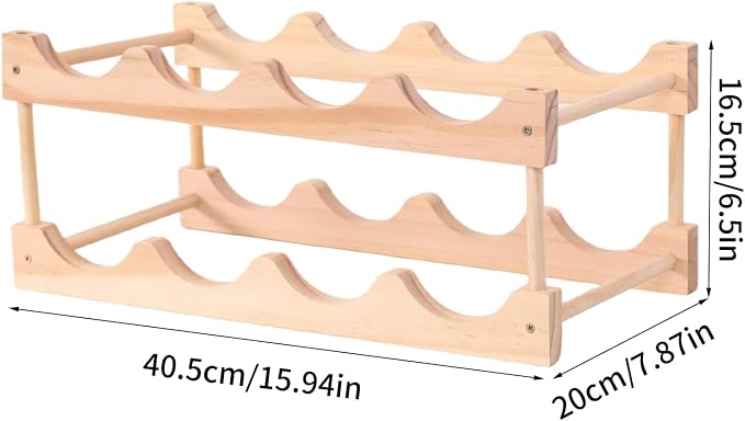 Wooden Wine Rack, countertop Wine Rack, 8-Bottle Stackable Wine Storage Rack, DIY Assembled Wine Holder, Used in Kitchens, countertops, etc (2 Layers with 8 Bottles)