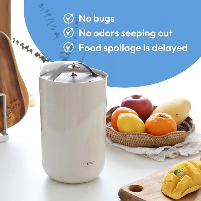 Carrotez Compost Bin for Kitchen Countertop, 0.8 Gallon (3 Liter) - Beige | Small Food Waste Bin with Lid, Odorless Vacuum Seal, Stain Resistant