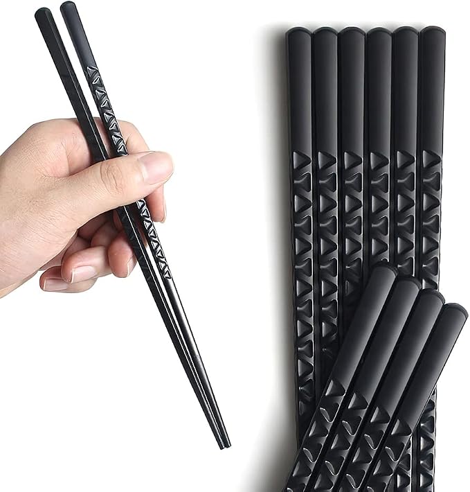 Chopsticks, YFWOOD 5 Pairs Fiberglass Chopsticks - Reusable Japanese Chinese Chop Sticks Dishwasher Safe, Non-Slip,9.6 Inch- Black