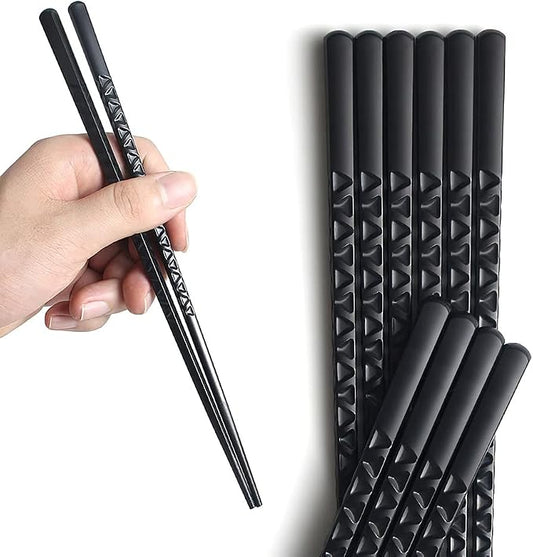 Chopsticks, YFWOOD 5 Pairs Fiberglass Chopsticks - Reusable Japanese Chinese Chop Sticks Dishwasher Safe, Non-Slip,9.6 Inch- Black