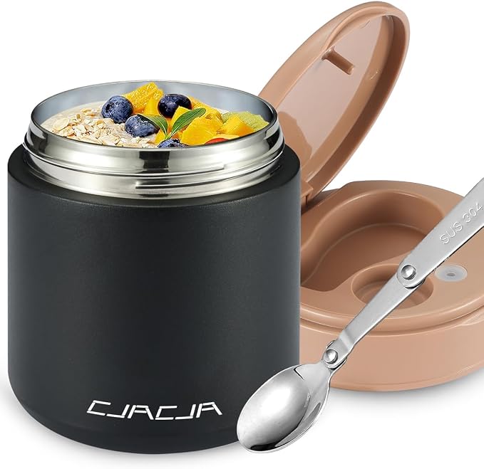 Thermo for Hot Food Kids - 15.2oz with Folding Spoon and Silicone handle | Leak Proof Insulated Food Jar, Soup Thermo, Wide Mouth Insulated Lunch Containers, Dishwasher Safety