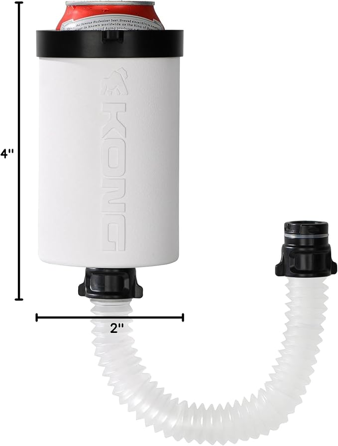 The Kong 2.0 - A Portable Can or Bottle Cooler/Cup With A Detachable, Expandable, Hose To Funnel Your Drink (White)