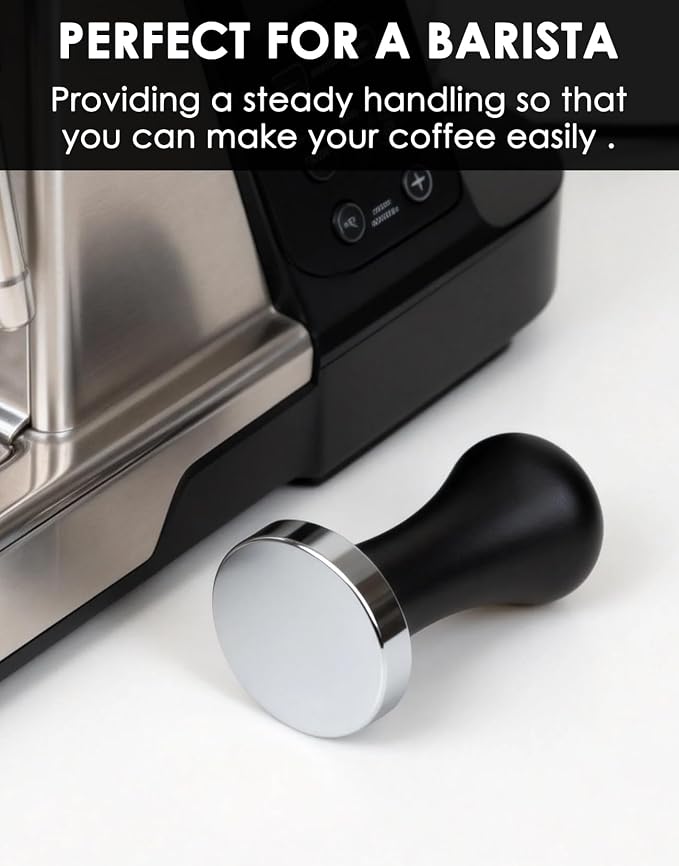 51mm Espresso Tamper, Espresso Machine Accessories, Espresso Tamper with Wood Handle, Durable Metal Tamper, Medium Weight, Home & Café Use Coffee Tamper