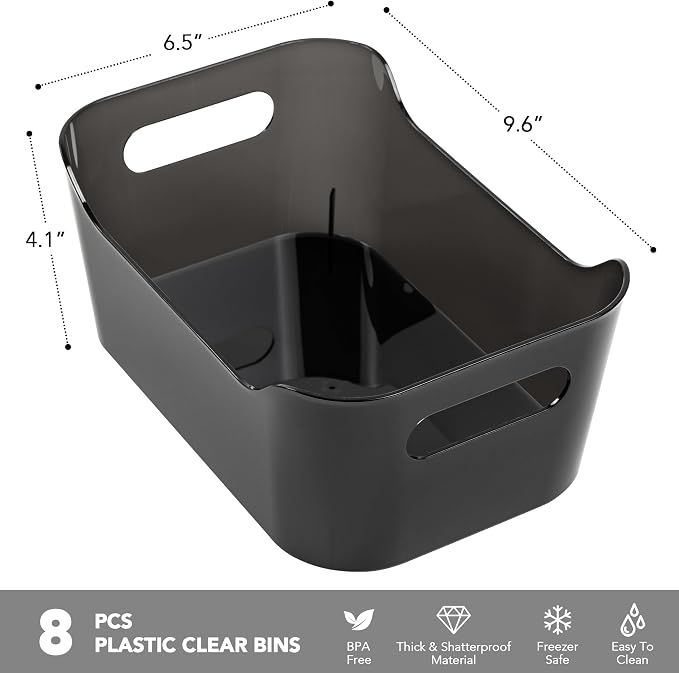Tiawudi 8 Pack Plastic Storage Bins, Clear Pantry Organizers and Storage Containers, Multi-Use Organizer Bins for Kitchen, Bathroom, Office, Shelf, Fridge, Home Edit and Cabinet Organizers