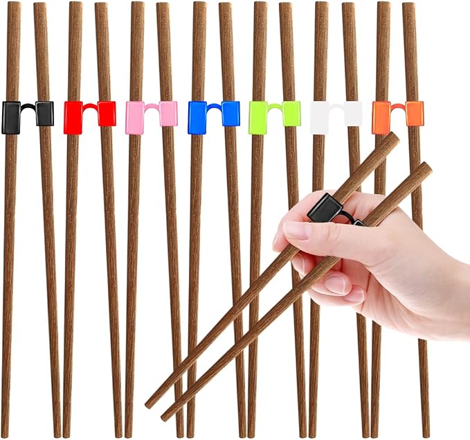EAEDMY 7 Pairs Training Kid Adult Chopsticks and Trainers for Beginners, Japanese Wooden Beginners Training Chopsticks Helpers Set, Reusable, Dishwasher Safe, L8.86Inch (3.Rosewood)