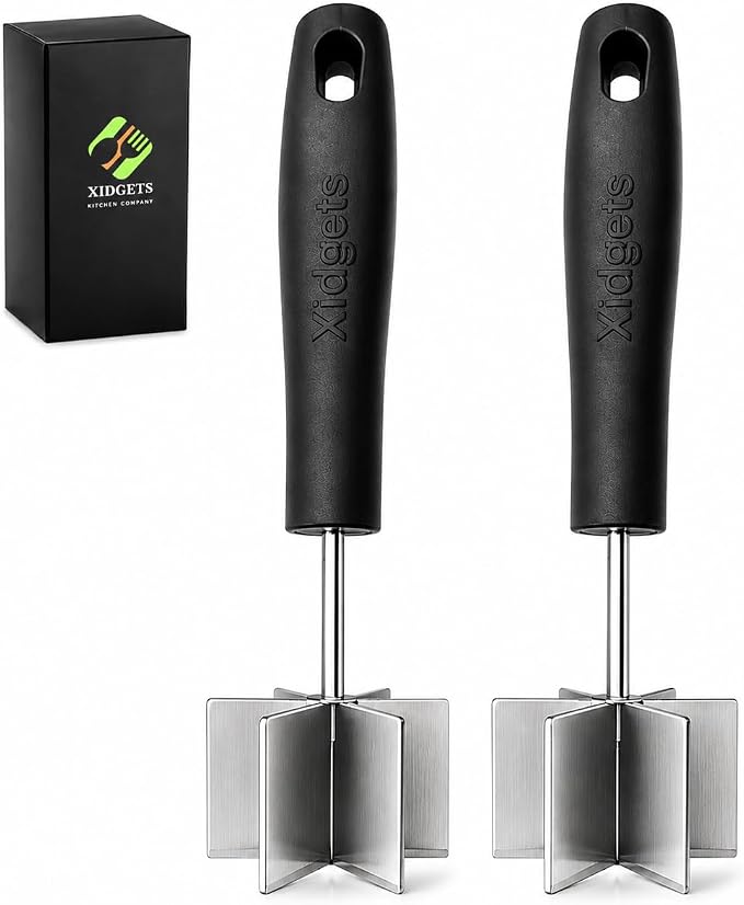 2pc Stainless Steel Meat Chopper & Masher | Dishwasher Safe | 6-Blade