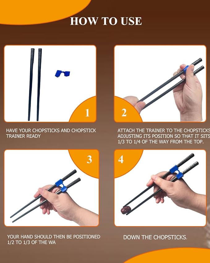 Reusable Chopsticks for Beginner- Fiberglass Training Chop sticks Helpers Set, 5 Pairs Non-Slip Black Chopsticks With Helper, Pretty Classic Style Chop Sticks Dishwasher Safe 9.45Inch