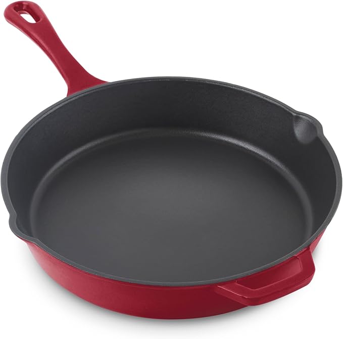 DASH Zakarian x Nonstick Cast Iron Skillet - Versatile Frying Pan Cookware - Oven-Safe Searing Skillet with Pour Spout and Quick-Clean Surface - Rust-Resistant - Cranberry, 11-Inch