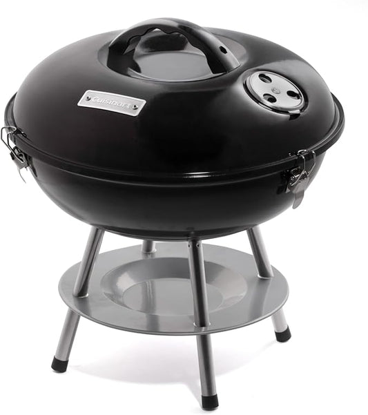 Cuisinart 14" Portable Charcoal Grill, Tabletop Outdoor Small Grill with Locking Lid and Dual Vents, Chrome Plated Travel Size BBQ Perfect for Camping, Tailgates, Cookouts, Black