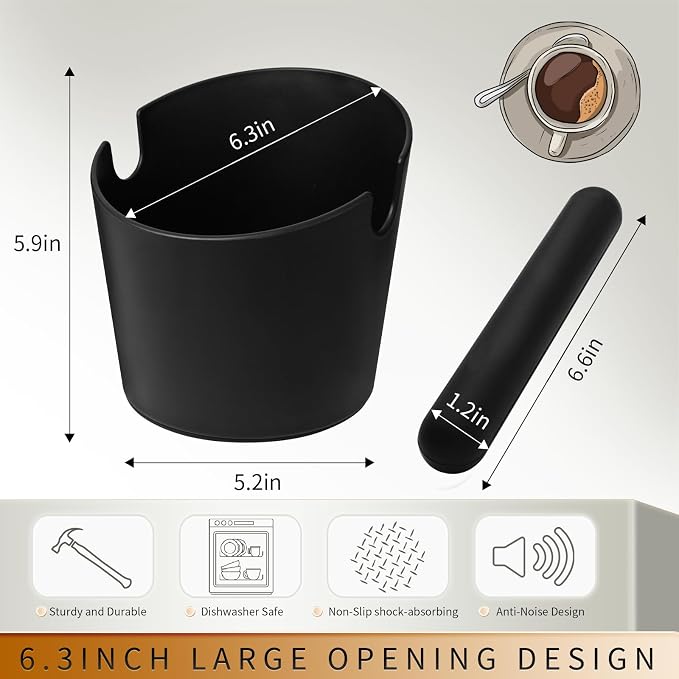 IAOSEN 6.3Inch Knock Box Large Espresso Knock Box Shock-Absorbent Knock Box Espresso with Removable Knock Bar and Non-Slip Base Espresso Machine Accessories for Home/Office