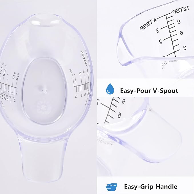 2 Pack Small Measuring Cups, 2oz/60ml Mini Measuring Cup with tsp/Tbsp/oz/ml Markings, Clear Easy-Read Scale for Kitchen, Resin, DIY, Beauty Mixing (2)