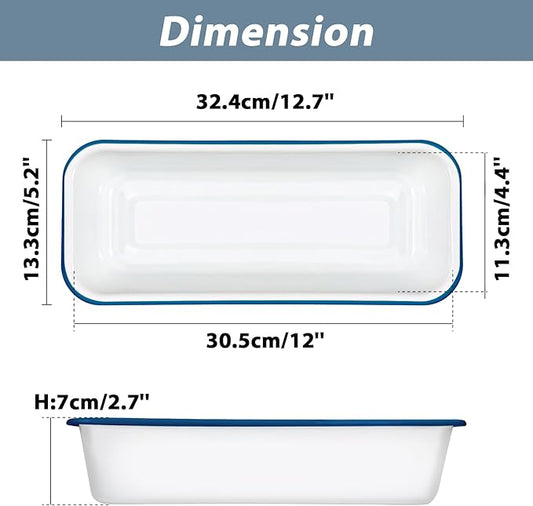 Webake Large Enamel Bread Pan, Long Banana Bread Loaf Pan for Baking, Non-Stick Rectangle Cake Pan Enamelware White 12 x 4.5 Inches