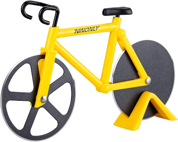 Ninonly Bicycle Pizza Cutter Wheel,Non-stick Bike Pizza Slicer,Stainless Steel Cutting Wheels With a Stand for Pizza Lovers, Housewarming Gifts Cool Kitchen Gadget Cool Men's Gift