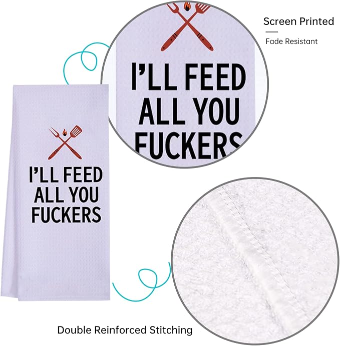 LXOMILL Funny Kitchen Towels for Men, Women, Chef Gifts, BBQ Cooking Dish Towels