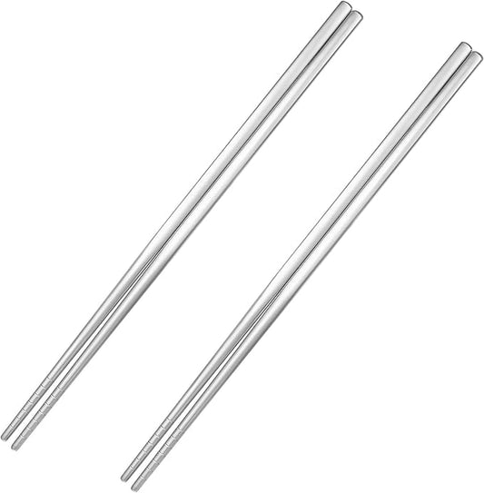 2 Pairs Titanium Chopsticks, Pure Titanium Metal Chopsticks, Ultralight and Reusable Chopstick, Durable Dishwasher Safe Eco-Friendly, for Camping Home Travel, Silver, 9 inch