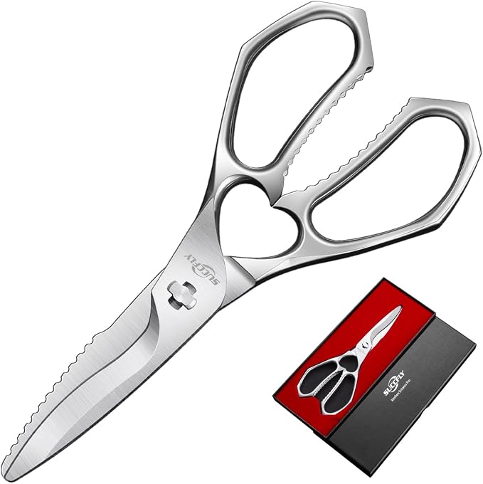 SUCCFLY Heavy Duty Kitchen Shears for Food, Titanium Plated Silver 8.8 Inch | Premium Kitchen Scissors, Ultra Sharp Detachable Blade, Ergonomic Steel Handle Meat Scissors, Poultry Shears Cooking Scissor