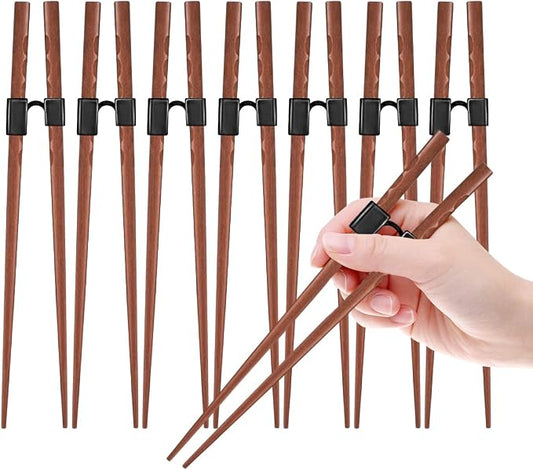 LYART 7 Pairs Reusable Training Chopsticks Beginners for Kids Adults Learners, Japanese Wooden Chopsticks Trainers Helpers Set, Dishwasher Safe, L8.86Inch (2.Tortoiseshell)