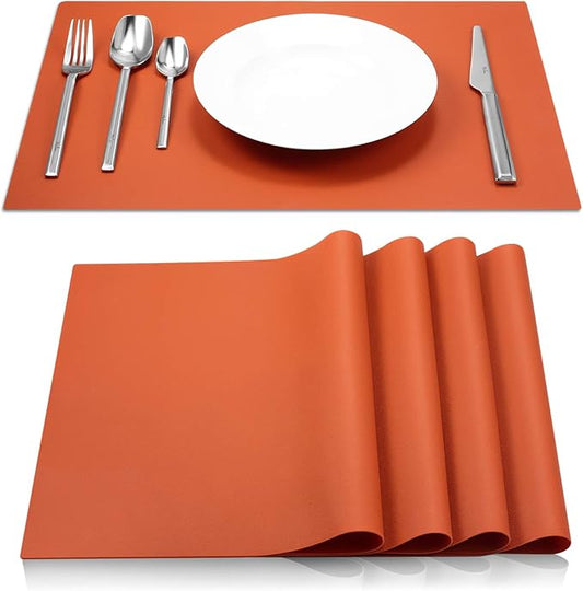 ME.FAN Silicone Placemats [17.7''x12.6''] Heat-Resistant Thicken Non-Slip Tablemats Non-Skid Table Mats Set of 4 (Dark Orange)