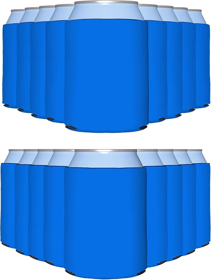 PartyPrints 100 Pack Cerulean Blank Can Cooler Sleeves, Customizable Bulk Insulated Foam for Beer, Collapsible Plain Drink Holder, Cold Soda Insulator, 12oz Regular, 16oz Tall Cans