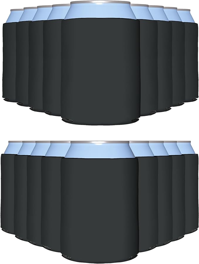 PartyPrints 100 Pack Charcoal Blank Can Cooler Sleeves, Customizable Bulk Insulated Foam for Beer, Collapsible Plain Drink Holder, Cold Soda Insulator, 12oz Regular, 16oz Tall Cans