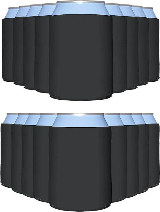 PartyPrints 100 Pack Charcoal Blank Can Cooler Sleeves, Customizable Bulk Insulated Foam for Beer, Collapsible Plain Drink Holder, Cold Soda Insulator, 12oz Regular, 16oz Tall Cans