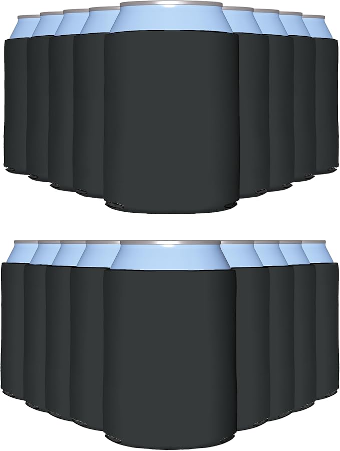 PartyPrints 200 Pack Charcoal Blank Can Cooler Sleeves, Customizable Bulk Insulated Foam for Beer, Collapsible Plain Drink Holder, Cold Soda Insulator, 12oz Regular, 16oz Tall Cans