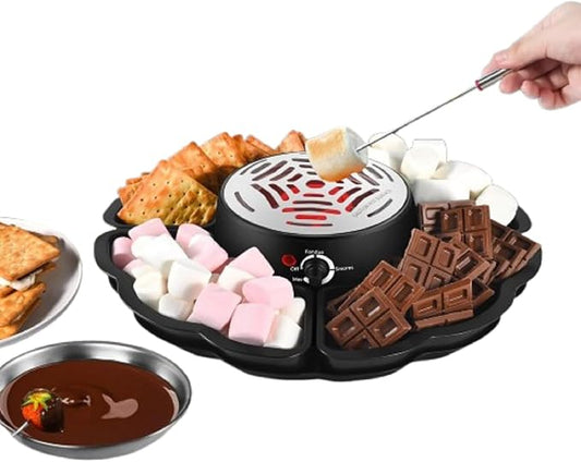 Electric Smores Maker, Tabletop Indoor Smores Kit, Flameless Roaster with 4 Detachable Trays & 4 Roasting Forks, Movie Night Supplies & Housewarming Gift