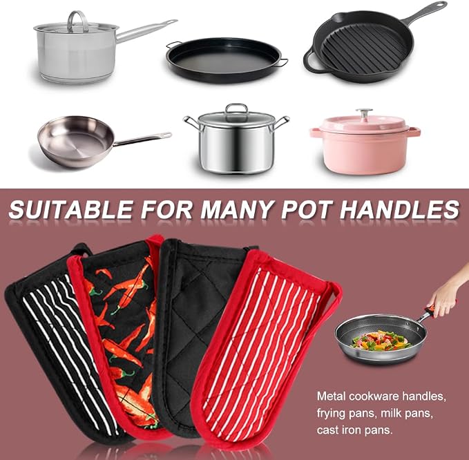 4Pcs Cast Iron Skillet Handle Covers Heat Resistant Pot Handle Covers ﻿ | Non Slip Cotton Pan Handle Sleeve Holder Mitts,Washable for Cast Iron Pans,Metal Pots, Griddles Cooking Supplies