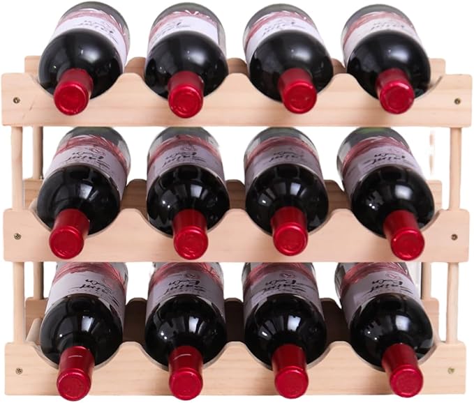 Wooden Wine Rack, countertop Wine Rack, 8-Bottle Stackable Wine Storage Rack, DIY Assembled Wine Holder, Used in Kitchens, countertops, etc (3 Layers of 12 Bottles)