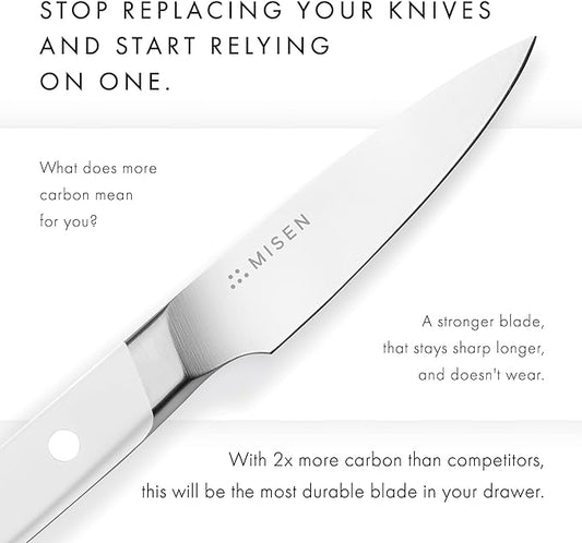 Misen 3.5" Paring Knife – Precision Kitchen Knife - High-Carbon Stainless Steel Blade – Ergonomic Handle for Peeling, Trimming, and Slicing – Lightweight, Versatile Tool for All Culinary Tasks - White
