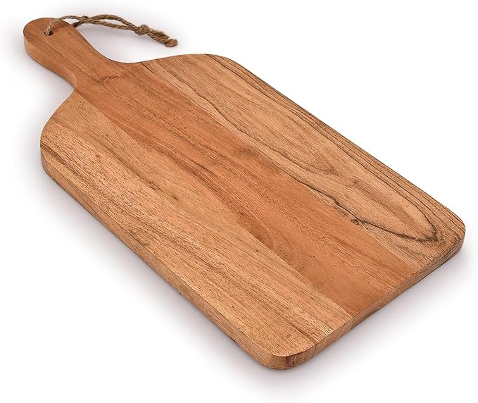 Acacia Wood Paddle Cutting Boards with handle for Kitchen, Cheese, and Food Serving Tray, Charcuterie Boards (15" x 7" x 0.65")