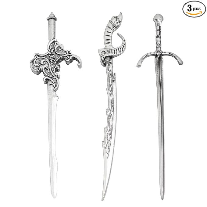 3Pcs Sword Hair Pins - Medieval Renaissance Gothic Hair Sticks for Women, Vintage Metal Hair Chopsticks for Bun Updo, Renaissance Accessories Medieval Accessories