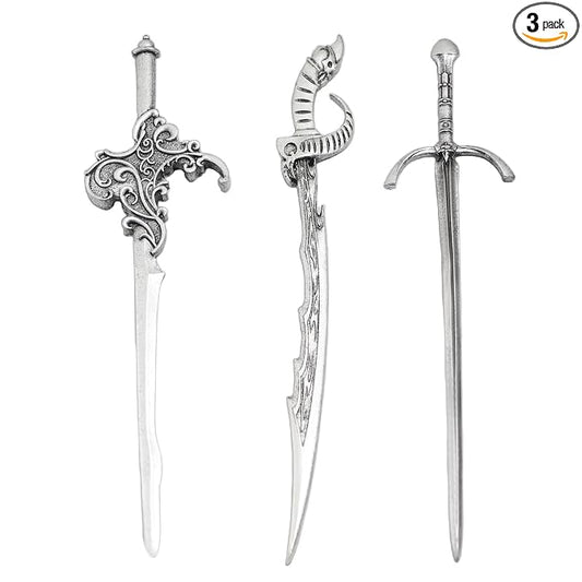 3Pcs Sword Hair Pins - Medieval Renaissance Gothic Hair Sticks for Women, Vintage Metal Hair Chopsticks for Bun Updo, Renaissance Accessories Medieval Accessories