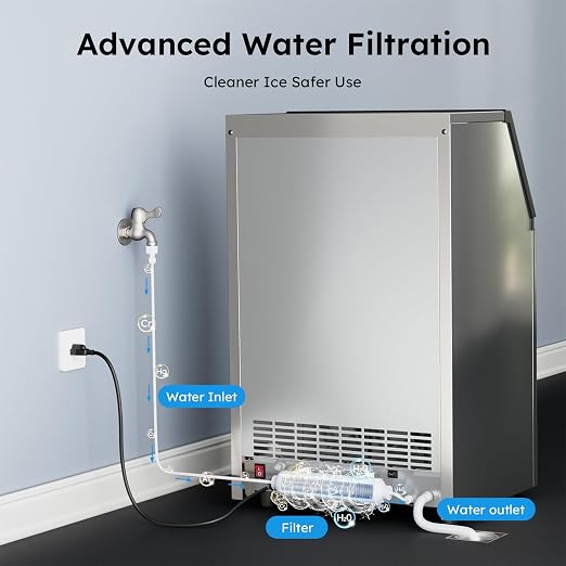 Commercial Ice Maker Machine - 200 Lbs/24H, Commercial Ice Machine with 50 LBS Storage Bin, Under Counter or Freestanding Ice Maker, 55 Ice Cubes in 5-15 min, Thicknesses Adjustable, Stainless Steel