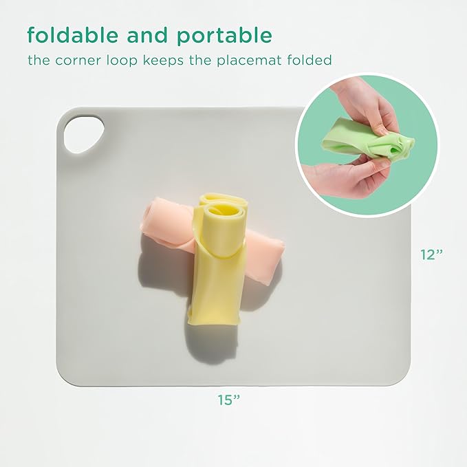 Olababy Fold N Go Silicone Placemat w Travel Case | Dishwasher Safe, BPA Free, Non-Slip, Waterproof | Mini Dining Mat for Infants, Babies, Toddlers and Kids (1, Kiwi)