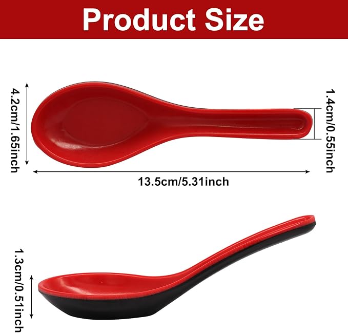 2 Pcs Soup Spoons, Asian Soup Spoons, Black and Red | Chinese Japanese Dishes, Miso Ramen Dumpling Pho, Rice Noodle & Soba Soup, Home Kitchen Use