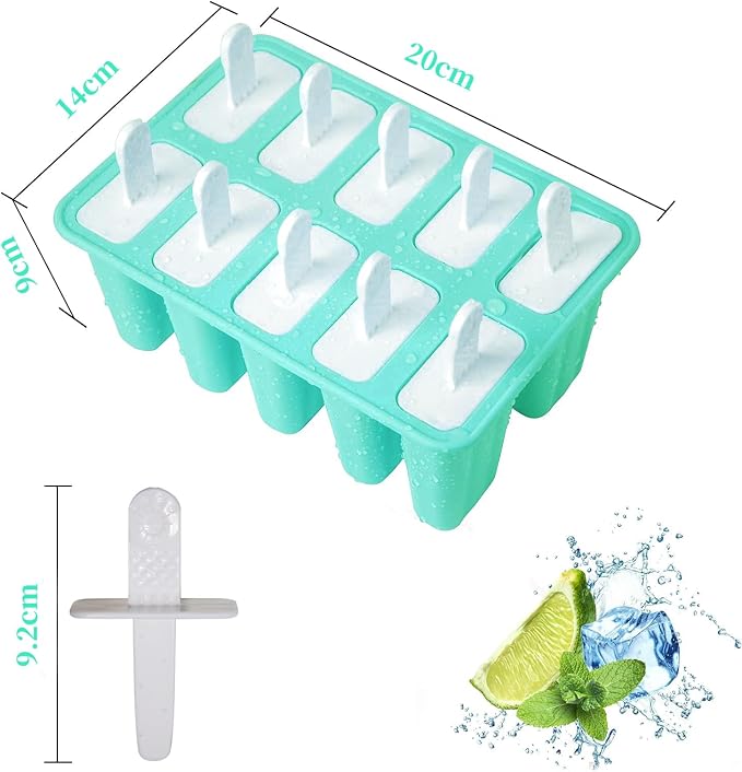 Popsicles Molds, 10 Pieces Silicone Ice Pop Molds with 10 Sticks BPA Free Popsicle Molds Reusable Easy Release Ice Popsicle Maker, Green